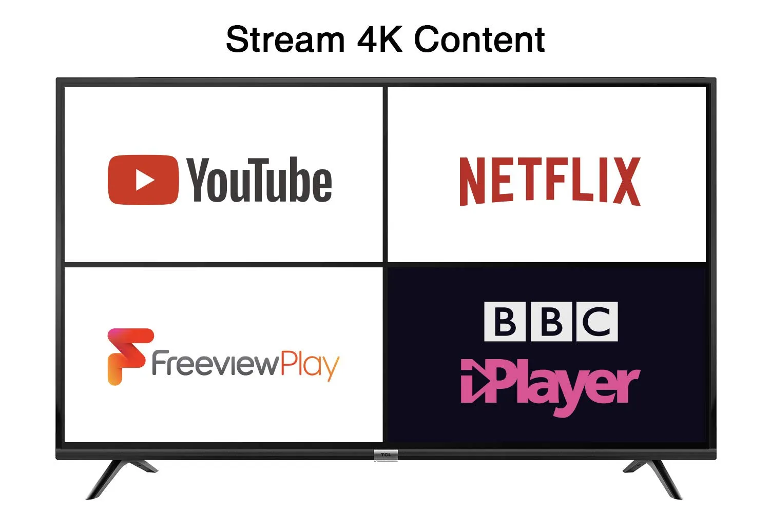 TCL 43DP628 43-Inch 4K UHD Smart TV - HDR10 / Freeview Play / BBC iPlayer / Netflix 4K / YouTube 4K, Work with Alexa, Wi-Fi ,2*HDMI, 1*USB Port [Energy Class A ] Black