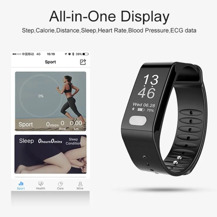 TLW T6 Fitness Tracker 0.96 inch OLED Display Wristband Smart Bracelet, Support Sports Mode / ECG / Heart Rate Monitor / Blood Pressure / Sleep Monitor (Blue)