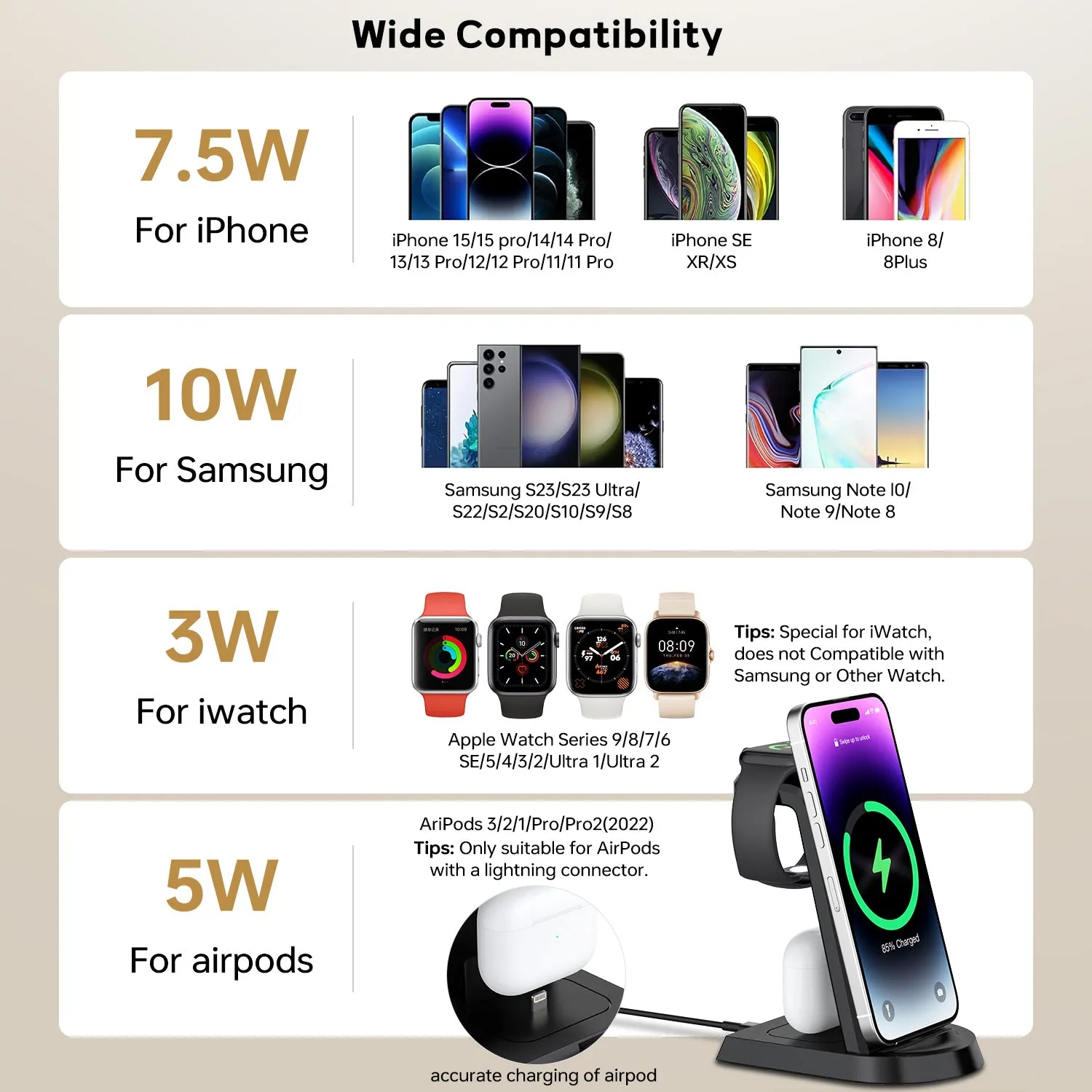 Tough On 3 in 1 Wireless Charger for iPhone Apple Watch Airpods