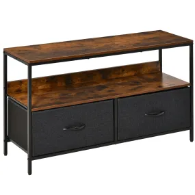 TV Cabinet with 2 Foldable Linen Drawers, TV Stand with Shelving for Living Room, Entertainment Room, TV Table Unit, Rustic Brown