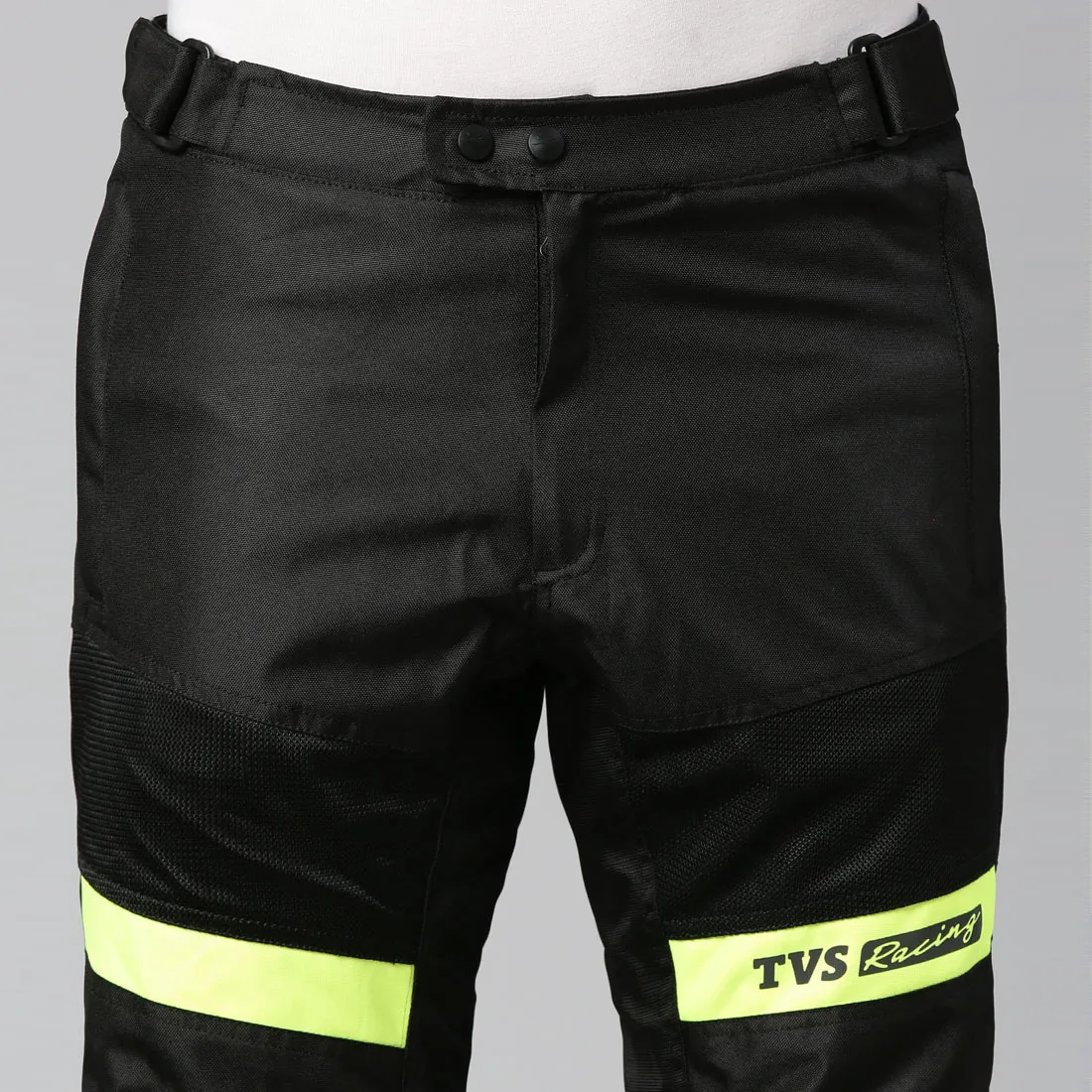 TVS Racing Riding Pant for Men: Pant for Men Biker with CE Level-2 Knee Armor, High-Abrasion Resistance, Day-Night Reflective Safety, Adjustable Comfort Fit, and Mesh for Ventilation (Black/Neon-M)
