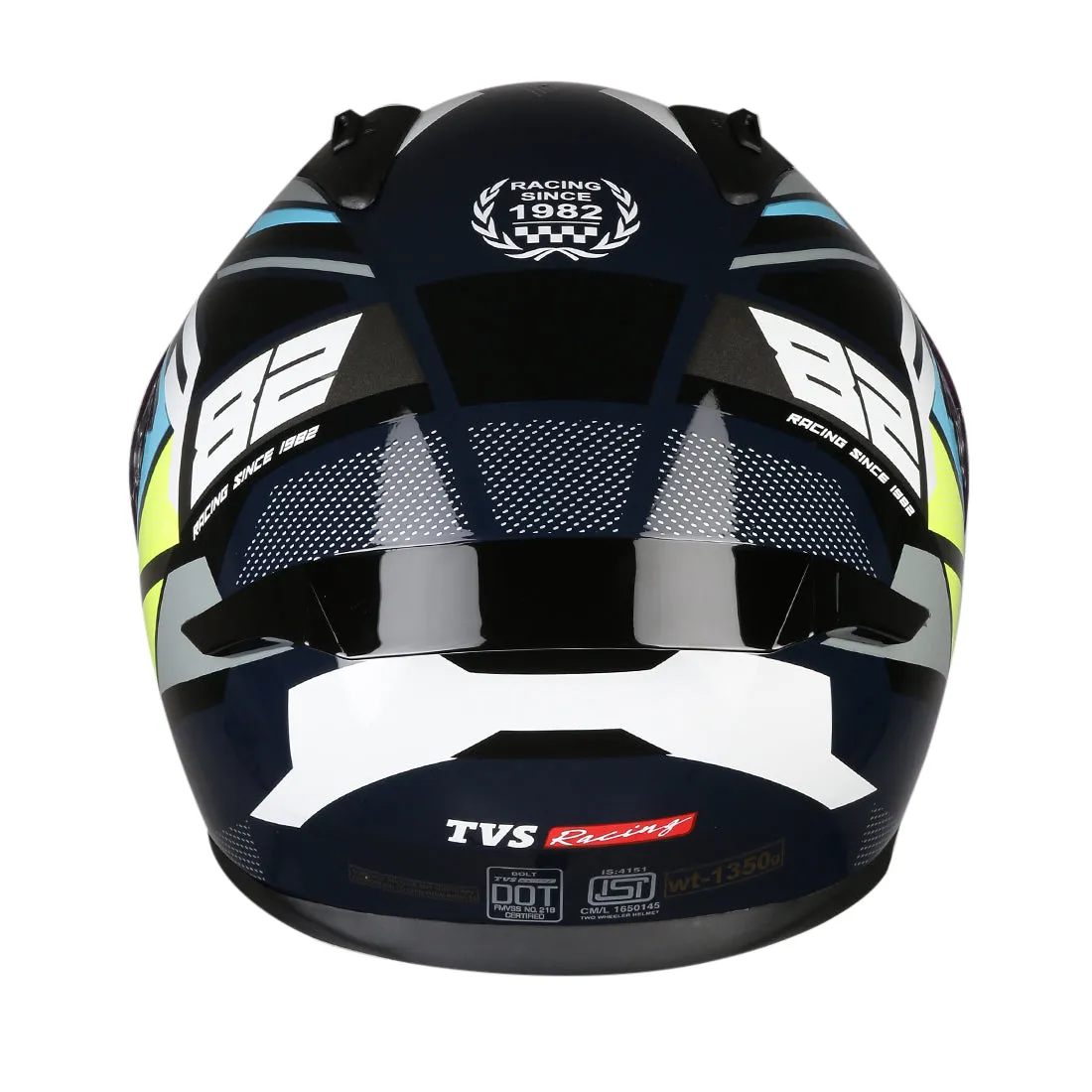 TVS Racing Titan Series Full Face Helmet for Men | Premium Bike Helmets with ABS Shell, UV Paint | Quick Release System | Aerodynamic Design | DOT & ISI Certified (Blue & Yellow)