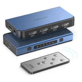 Vention 5 In 1 Out HDMI 2.0 4K Ultra High Definition HDMI Video Switcher with IR Remote Control and Power Supply Port for Desktop Computer Laptop PS5/4/3 Gaming Console Media Player to Smart TV Display Monitor Projector