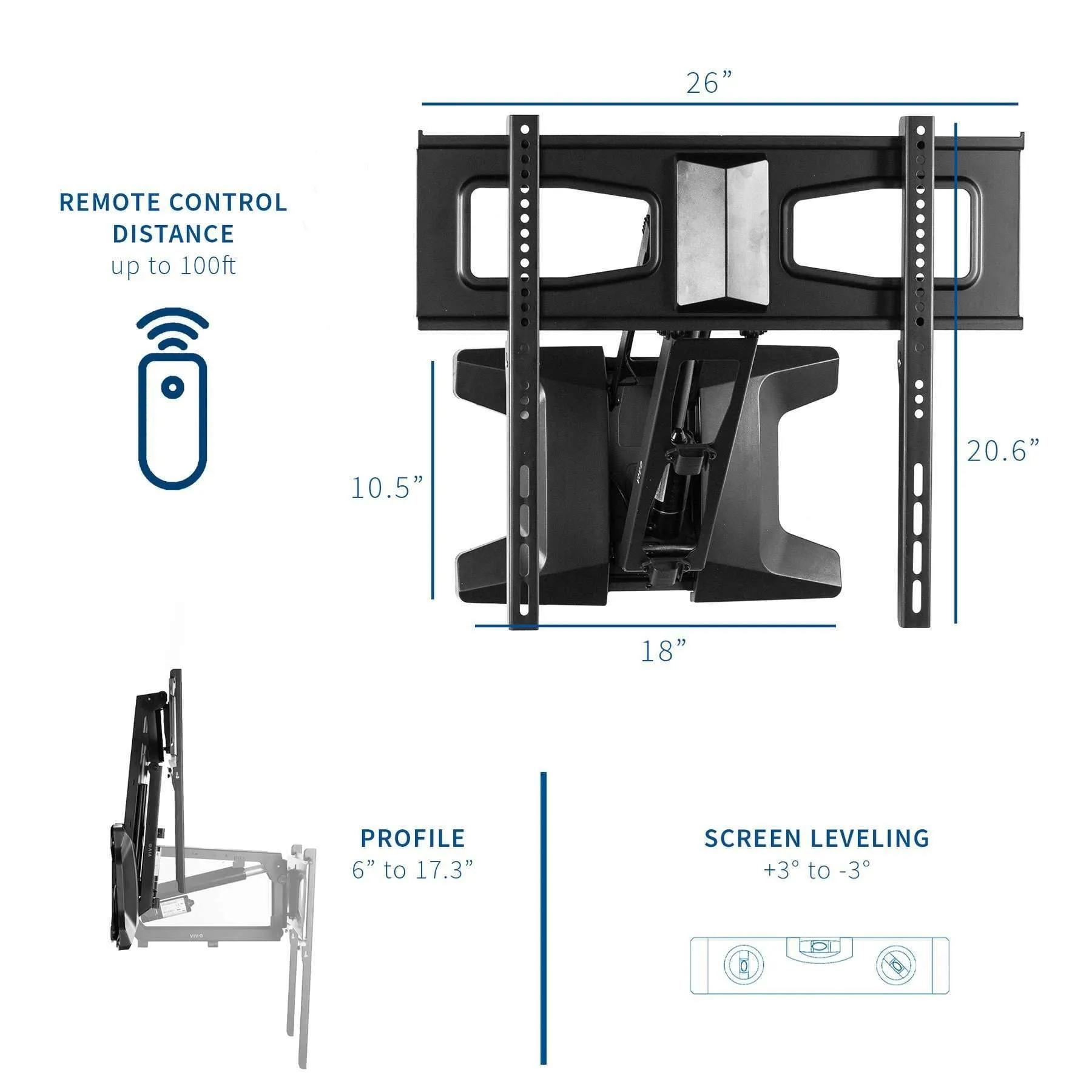 VIVO MOUNT-E-MM070 Electric TV Wall-Mount for 37"-70" LCD/LED Screen Above Fireplace Height-Adjustable Motorized Mantel Mount w/ Remote Control