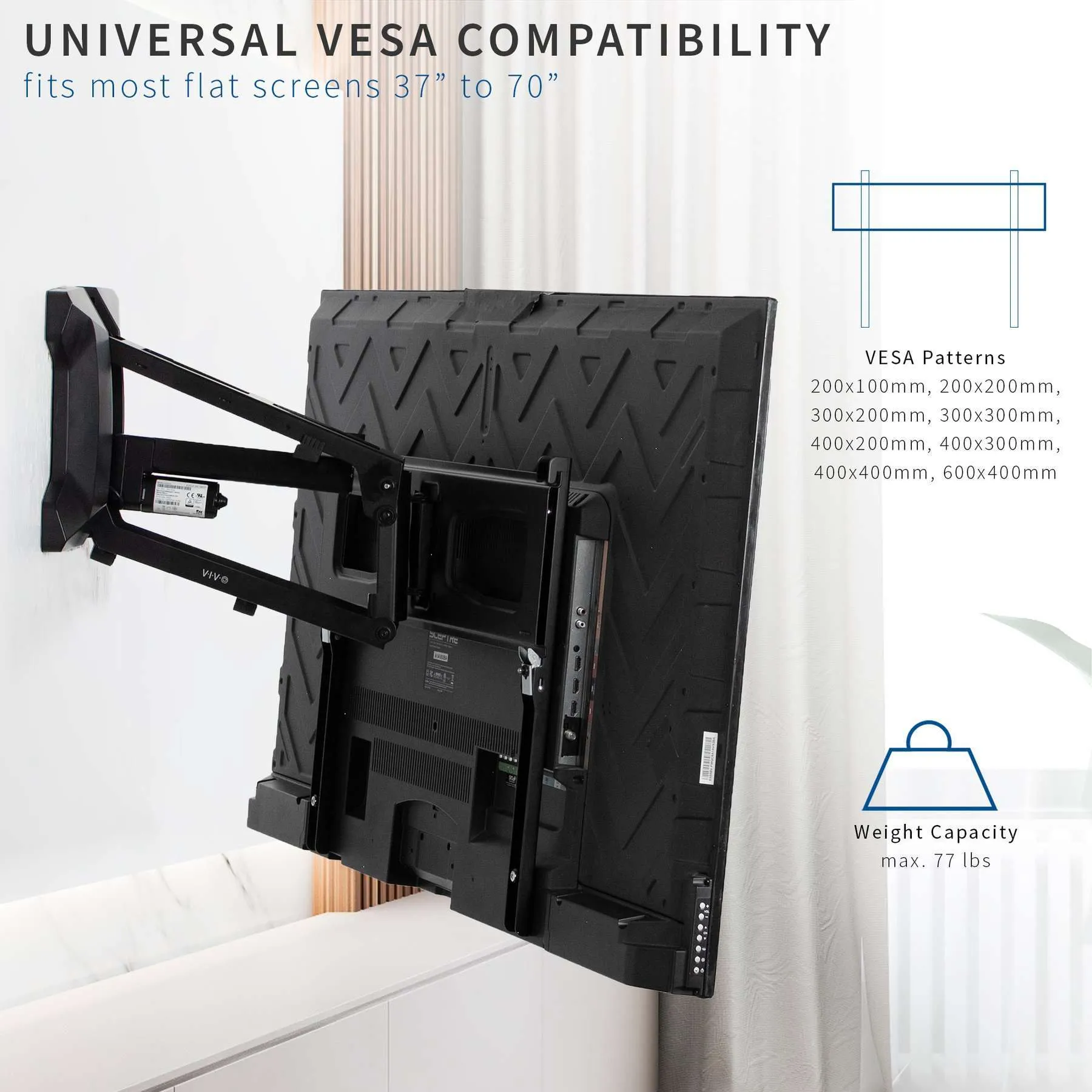 VIVO MOUNT-E-MM070 Electric TV Wall-Mount for 37"-70" LCD/LED Screen Above Fireplace Height-Adjustable Motorized Mantel Mount w/ Remote Control