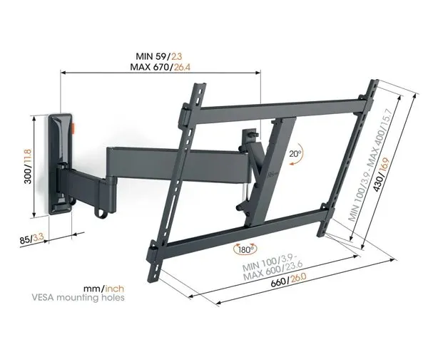 Vogels Comfort TVM 3645 Full-Motion TV Wall Mount for TVs from 40 to 77 inches Black