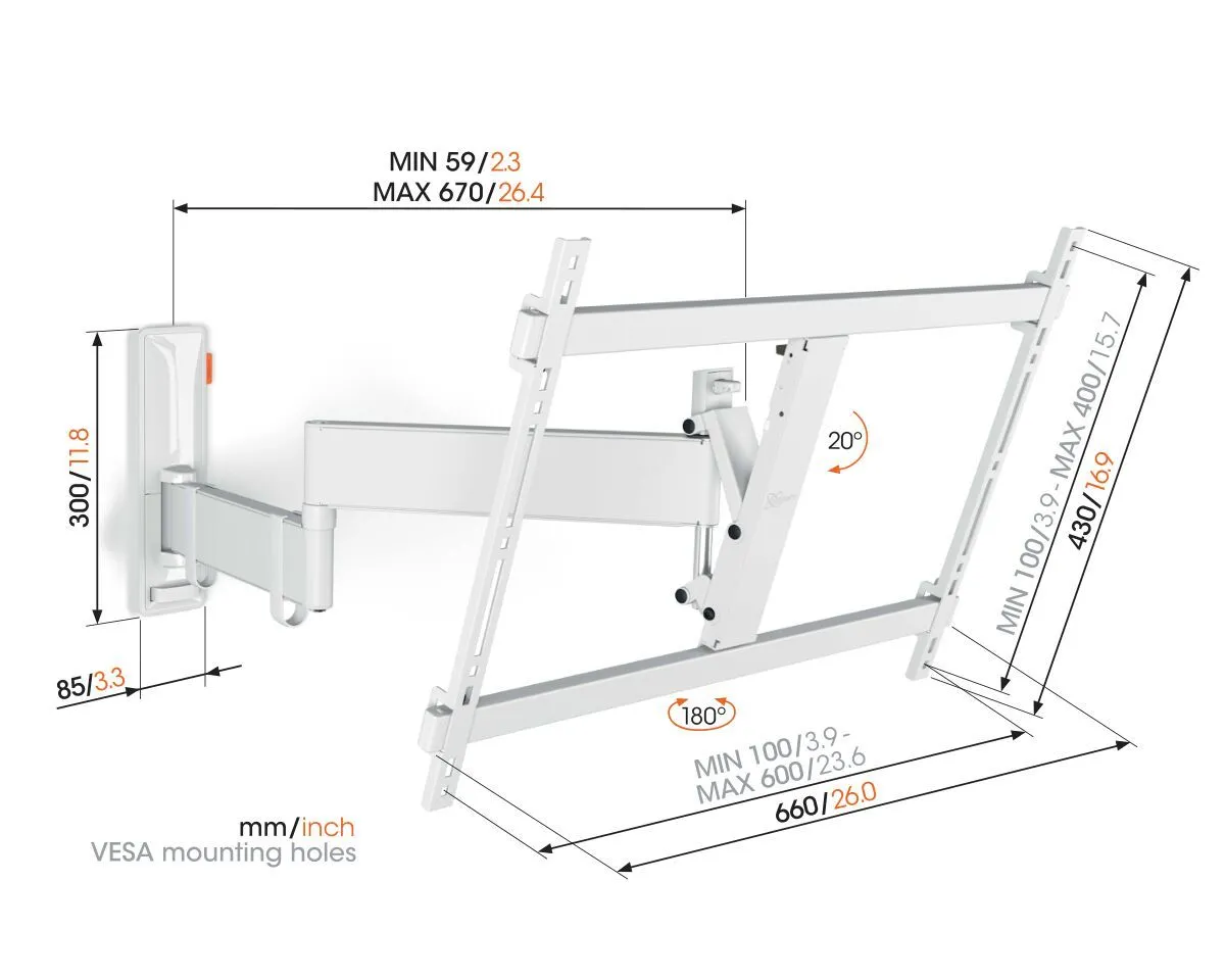 Vogels Comfort TVM 3645 Full-Motion TV Wall Mount  for TVs from 40 to 77 inches White