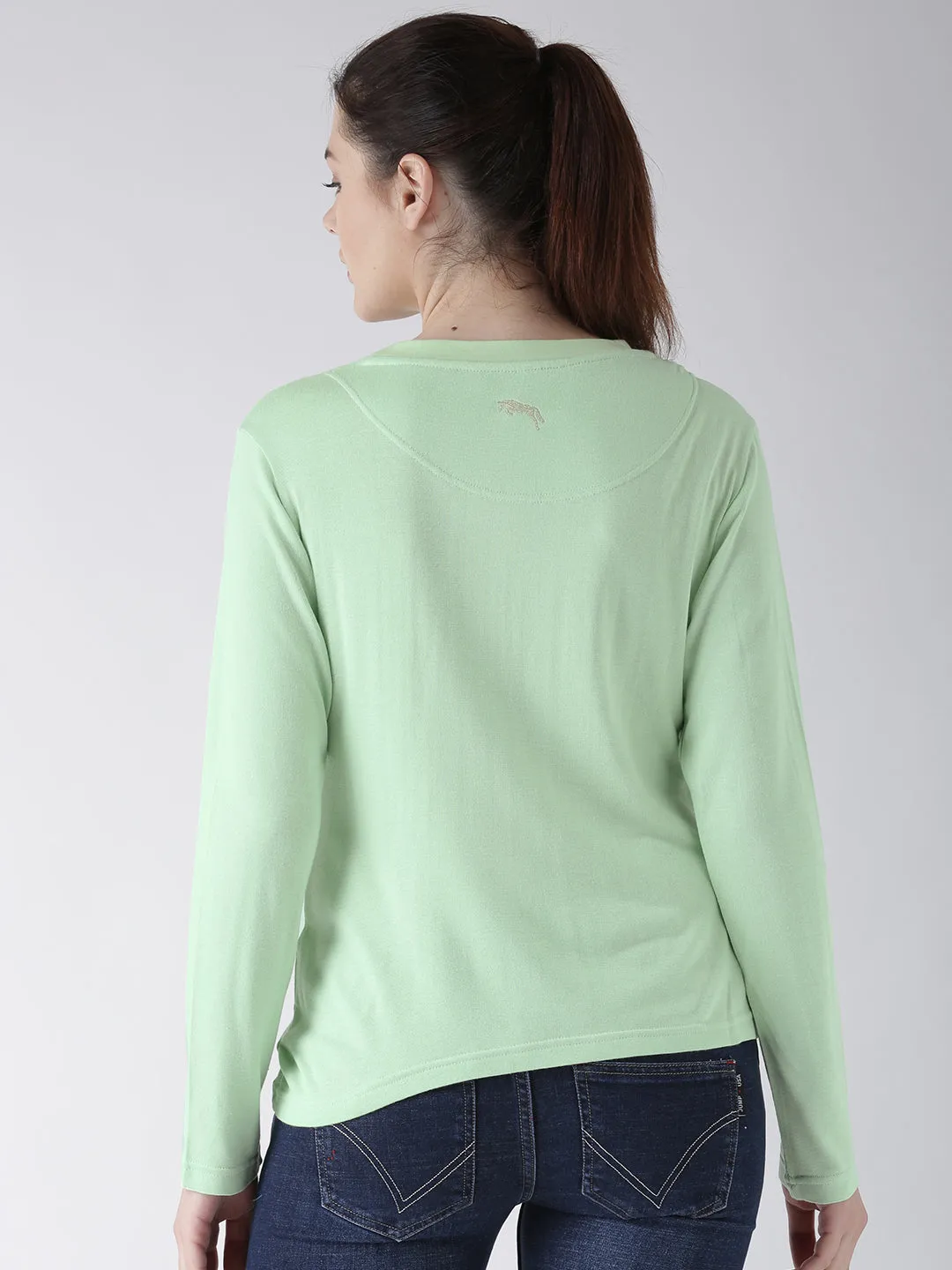 Women Teal Solid Round Neck T-shirt