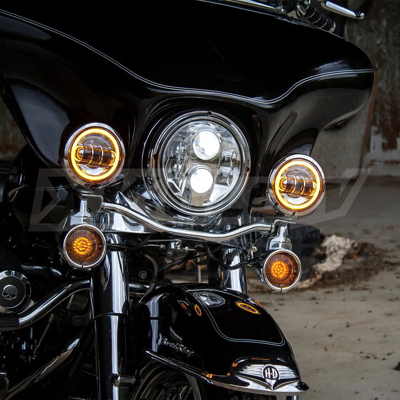 XKGlow Motorcycle Driving Lights 4.5" w/ Amber Halo (2pc) Black or Chrome