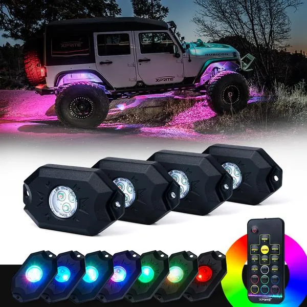 Xprite Victory Series Remote Control RGB LED Rock Lights - 4pcs / 6pcs / 8pcs