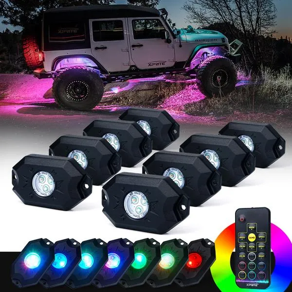 Xprite Victory Series Remote Control RGB LED Rock Lights - 4pcs / 6pcs / 8pcs
