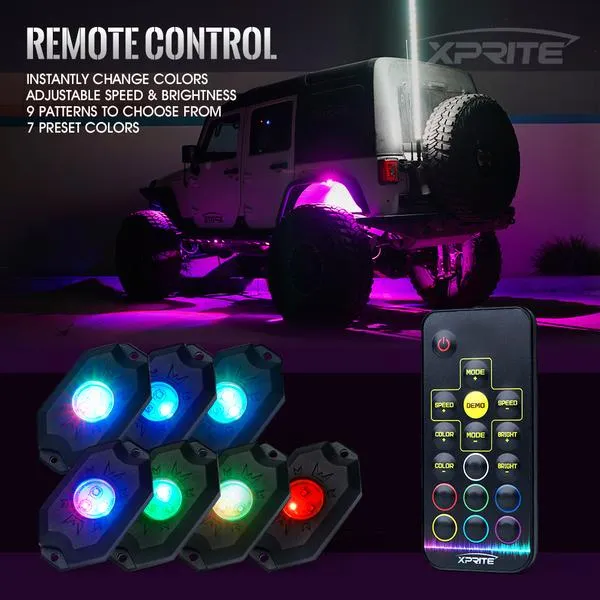 Xprite Victory Series Remote Control RGB LED Rock Lights - 4pcs / 6pcs / 8pcs