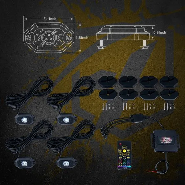 Xprite Victory Series Remote Control RGB LED Rock Lights - 4pcs / 6pcs / 8pcs