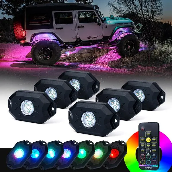 Xprite Victory Series Remote Control RGB LED Rock Lights - 4pcs / 6pcs / 8pcs