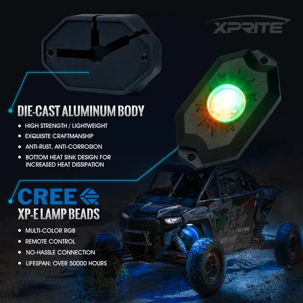 Xprite Victory Series Remote Control RGB LED Rock Lights - 4pcs / 6pcs / 8pcs