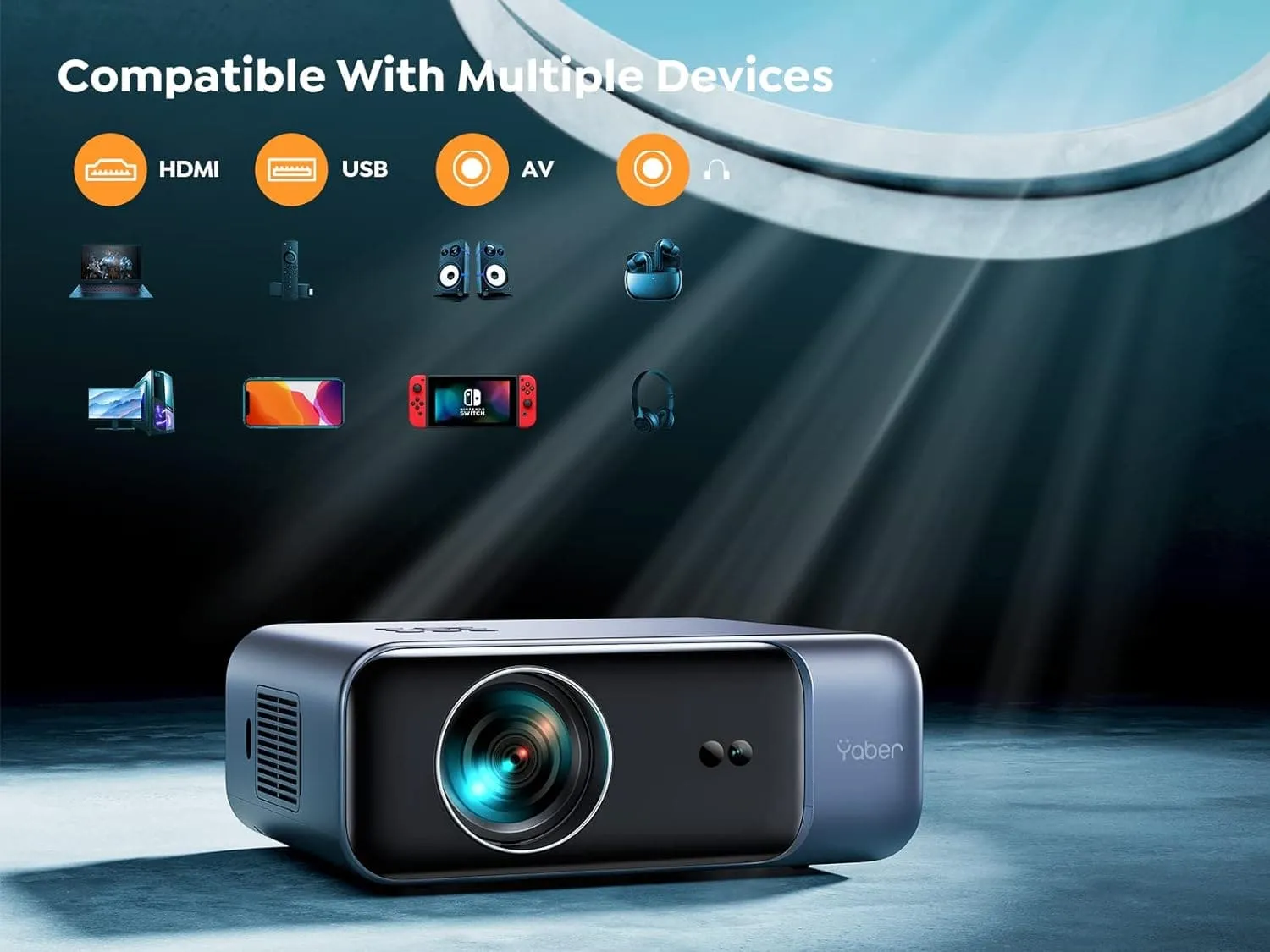YABER PRO V9 Projector 4K, 25000 Lumens FHD 1080P Portable Projector, WiFi6 Bluetooth 5.2 Projector, Smart Projector, Home Cinema Projector for Smartphone/TV Stick/PPT