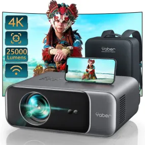 YABER PRO V9 Projector 4K, 25000 Lumens FHD 1080P Portable Projector, WiFi6 Bluetooth 5.2 Projector, Smart Projector, Home Cinema Projector for Smartphone/TV Stick/PPT