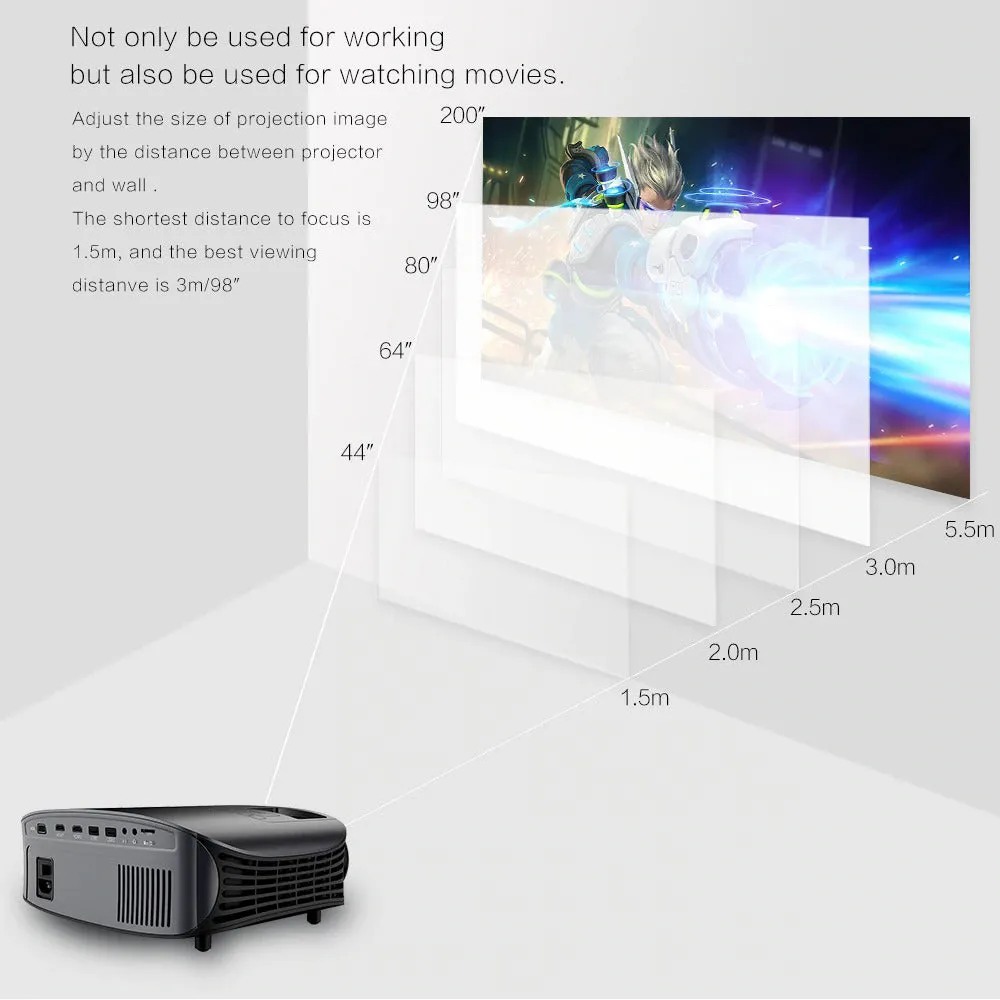 YG600 Wired Sync Multi-screen Upgraded Home Theatre Projector HD 1080P, 2000 Lumens Screen Size Upto 40-200inch, Built-in Speaker 3D Projector