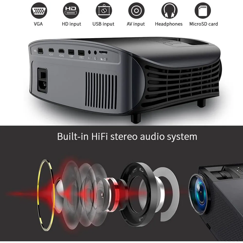 YG600 Wired Sync Multi-screen Upgraded Home Theatre Projector HD 1080P, 2000 Lumens Screen Size Upto 40-200inch, Built-in Speaker 3D Projector