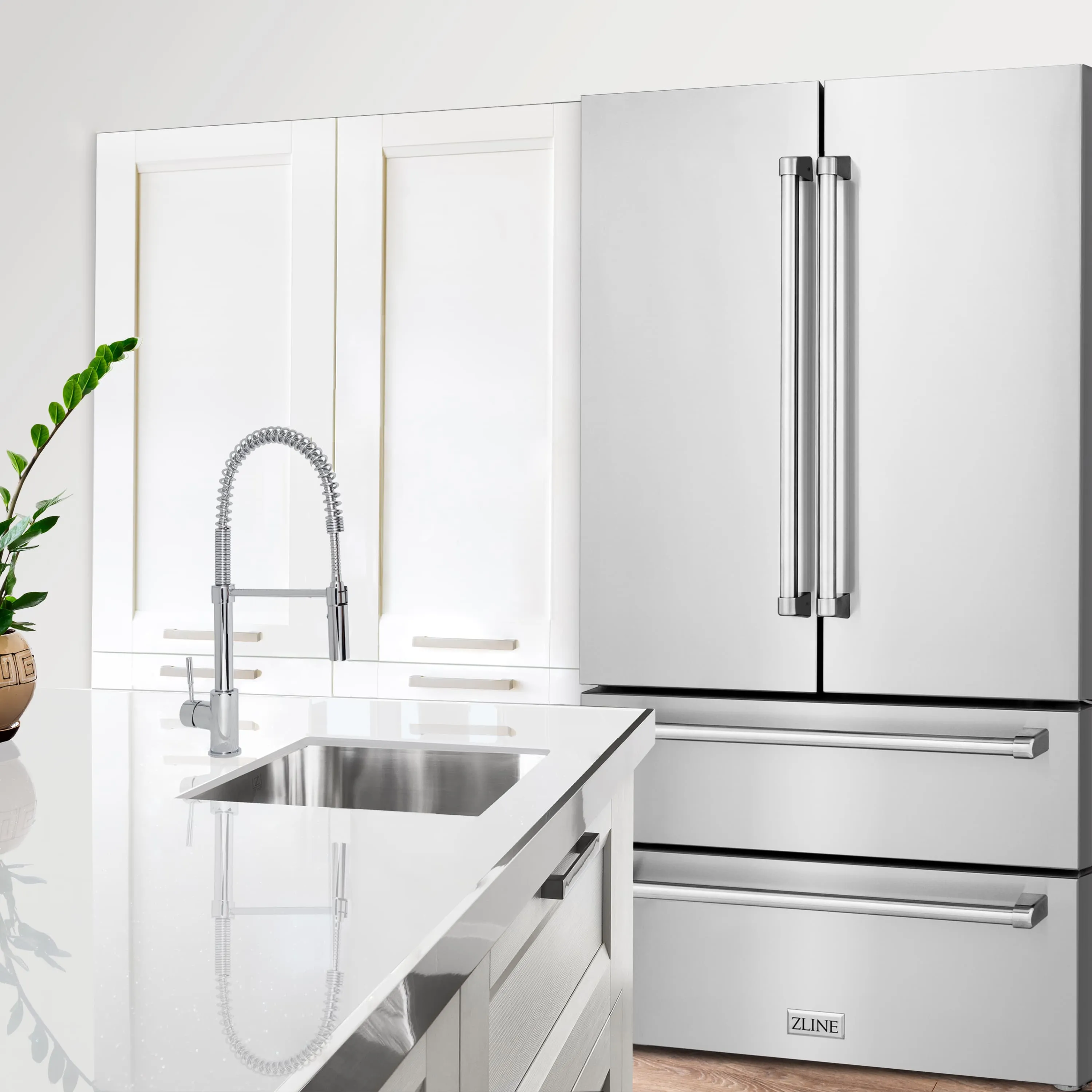 ZLINE 5-Piece Appliance Package - 36-Inch Rangetop, Refrigerator, 30-Inch Electric Wall Oven, 3-Rack Dishwasher, and Convertible Wall Mount Hood in Stainless Steel (5KPR-RTRH36-AWSDWV)