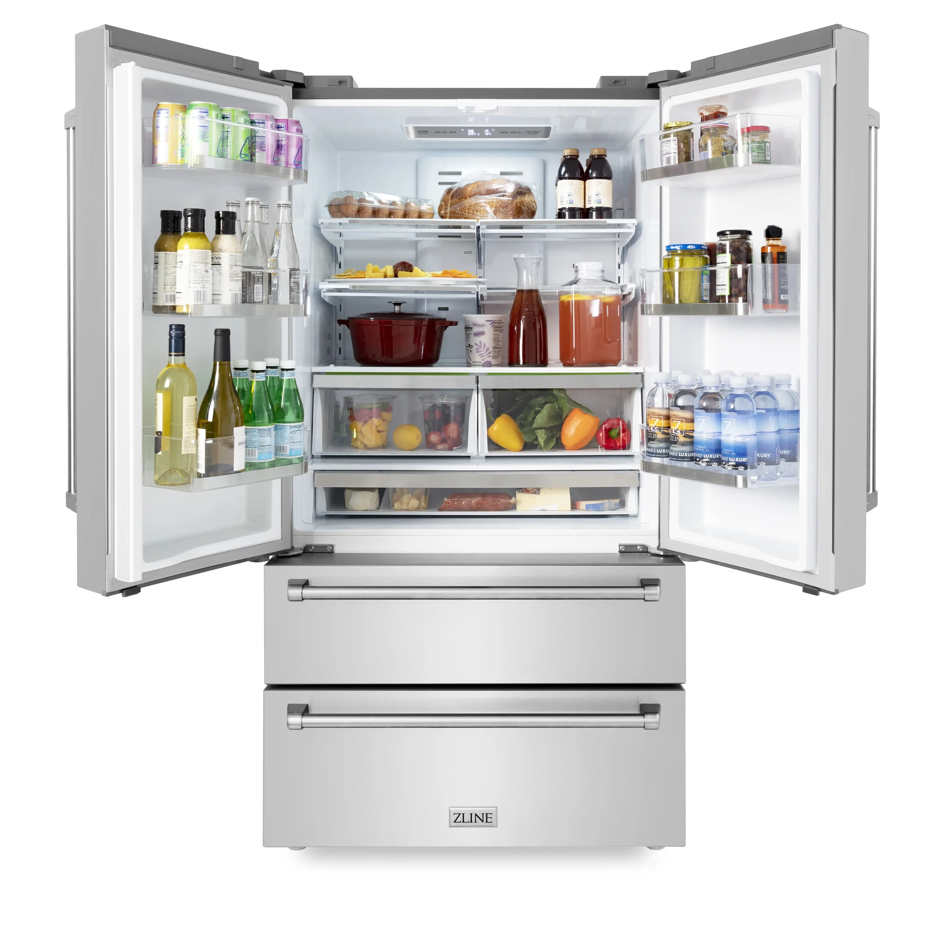 ZLINE 5-Piece Appliance Package - 36-Inch Rangetop, Refrigerator, 30-Inch Electric Wall Oven, 3-Rack Dishwasher, and Convertible Wall Mount Hood in Stainless Steel (5KPR-RTRH36-AWSDWV)