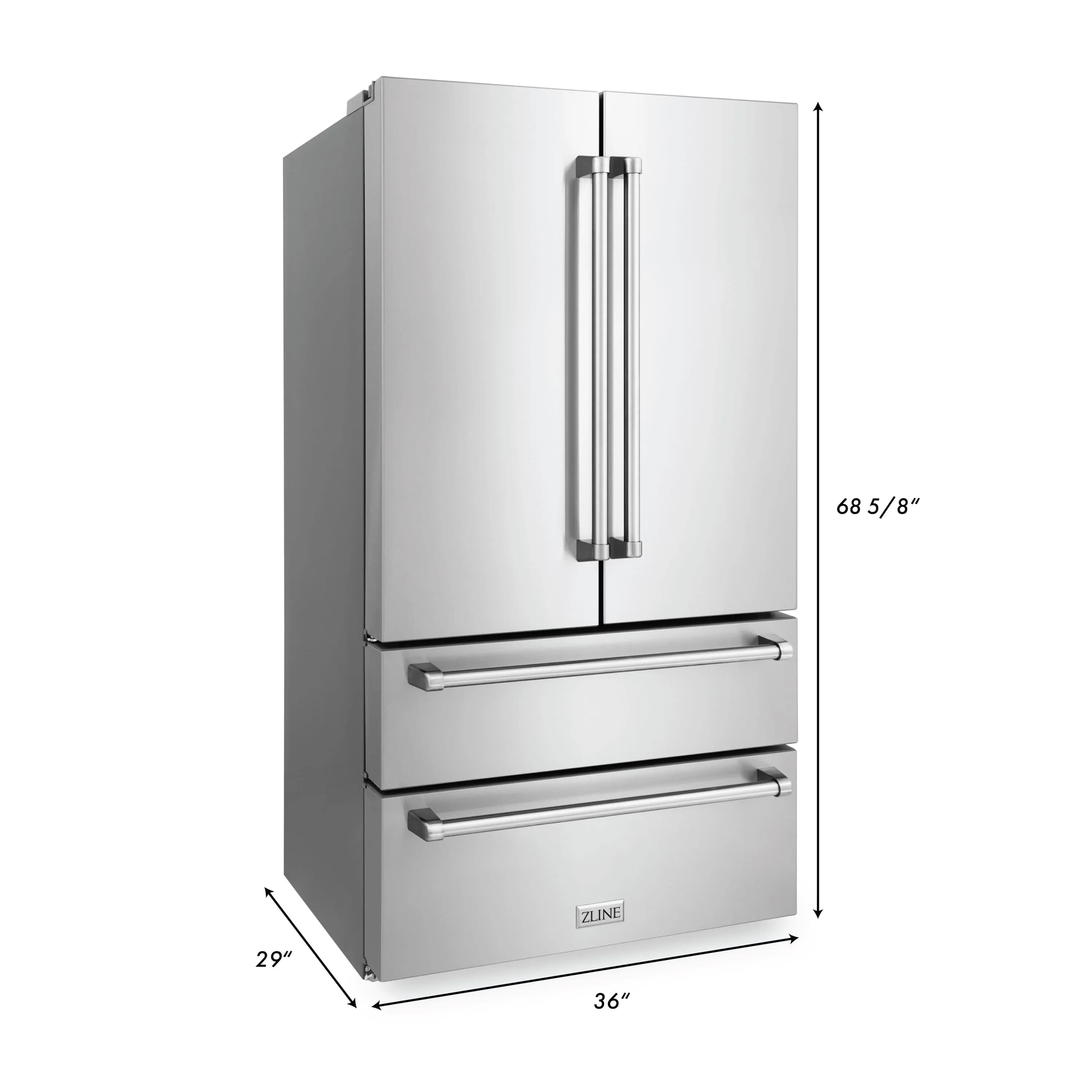 ZLINE 5-Piece Appliance Package - 36-Inch Rangetop, Refrigerator, 30-Inch Electric Wall Oven, 3-Rack Dishwasher, and Convertible Wall Mount Hood in Stainless Steel (5KPR-RTRH36-AWSDWV)