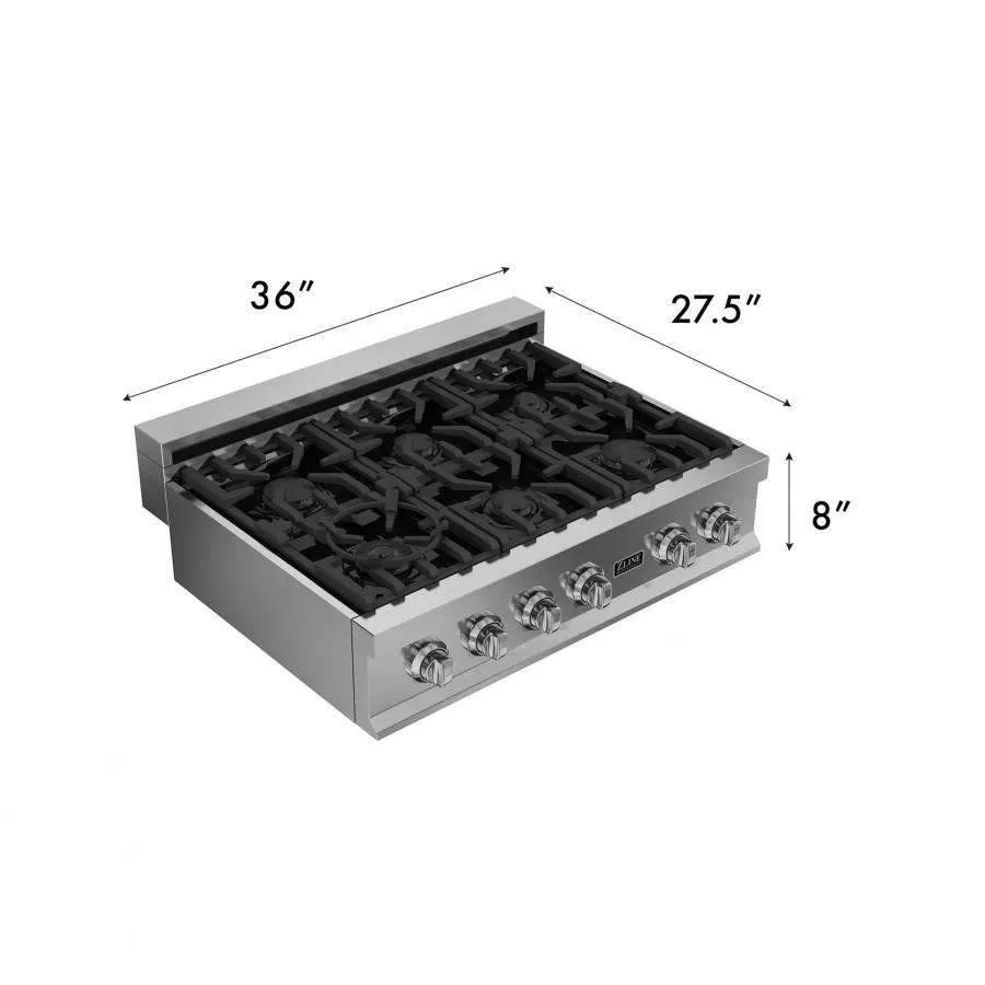 ZLINE 5-Piece Appliance Package - 36-Inch Rangetop, Refrigerator, 30-Inch Electric Wall Oven, 3-Rack Dishwasher, and Convertible Wall Mount Hood in Stainless Steel (5KPR-RTRH36-AWSDWV)